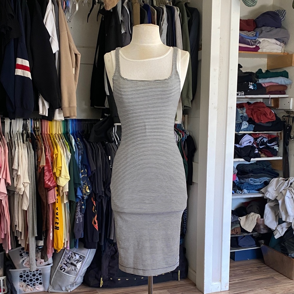 Zara Black and White Striped Midi Dress